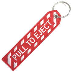 PULL TO EJECT RED AND WHITE KEYCHAIN